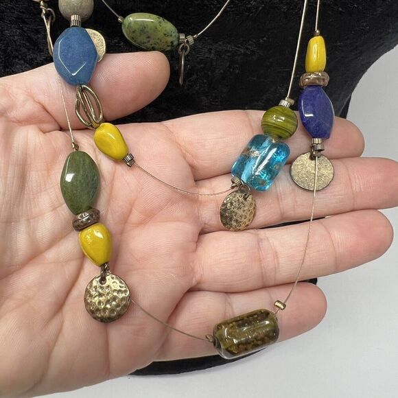 Chico's Necklace Earth Tones Tribal Glass Bead Boho  Layers Long Line Adjustable - Picture 2 of 7